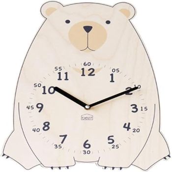 Silent Kids Wall Clock - Non-Ticking, Decorative, Cute Wooden Clock for Nursery, Children, Toddler, Baby Room, Battery Operated - Bear, Unicorn, Owl (Brown Bear)