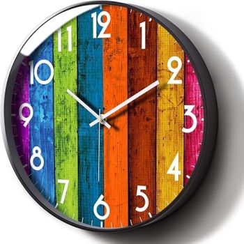 Silent Modern Wall Clock Colorful Kitchen Clocks Battery Operated Non-Ticking Unique Wall Clocks Extra Quiet Analog Wall Clock Wall Decorative for Kids Room Bathroom Living Room Wall Clock 12inch