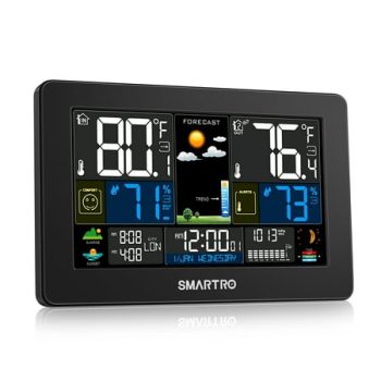 SMARTRO SC93 Color Weather Station Clock with Dual Alarm, Barometer, Black