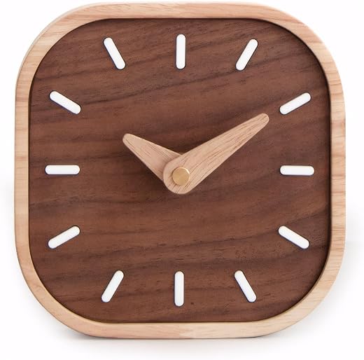 Table Clock - 5.3in Wooden Table Clocks for Living Room,Silent Non-Ticking Small Desk Clock Suitable for Bedroom, Bedside, Desk