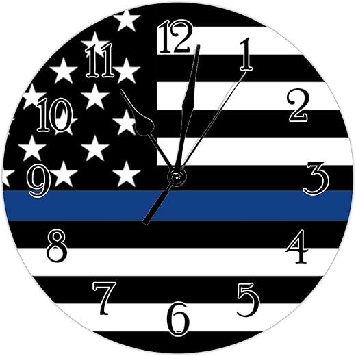 Thin Blue Line Black American Flag Police Flag Wooden Wall Clock Vintage French 10inch Round Wall Clock Thin Blue Line Black American Flag Police Wall Clock Silent Battery Wood Clocks