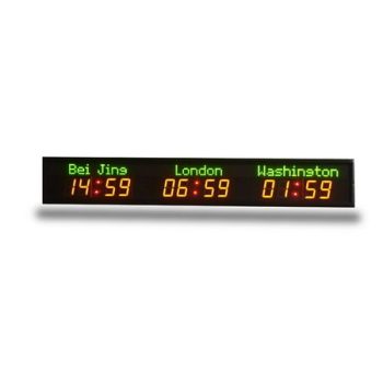 Three Time Zone World Clock Hotel Digital LED Timer Wall Mounted Cities Name