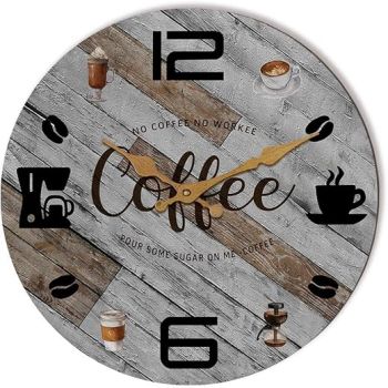 TIANCENTRAL H Rustic Kitchen Wall Clock Wooden Office Coffee Decor Wall Clocks 12 inches Silent Clocks for Kitchen/Office/Coffee Corner/Cafe Shop Decoration