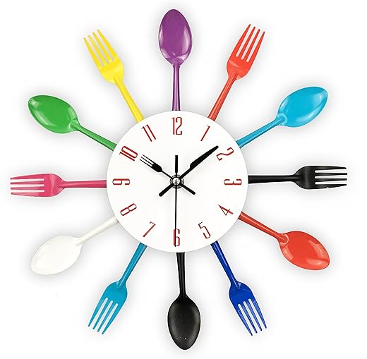 Timelike Kitchen Wall Clock, 3D Removable Modern Creative Cutlery Kitchen Spoon Fork Wall Clock Mirror Wall Decal Wall Sticker Room Home Decoration