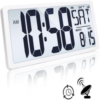 TXL Atomic Clock with Backlight, 14.2 Large Digital Wall Clock Battery Operated, Digital Clock Large Display with Day, Date & Temperature, Large Wall Clock for Bedroom, Livingroom, Office