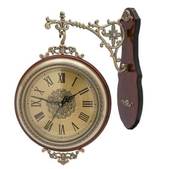 Vintage Wall Clock Quartz Clock Silent Non-Ticking Clock Wooden Double Sided