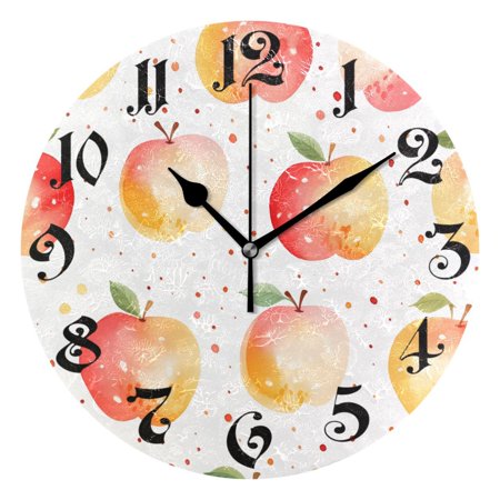 Wall Clock 10 Inch Silent Non-Ticking 8 Abstract Apples with Dots Battery Operated Rustic Retro for Living Room Home Kitchen Bathroom