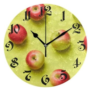 Wall Clock 10 Inch Silent Non-Ticking 8 Fruit Apples Battery Operated Rustic Retro for Living Room Home Kitchen Bathroom