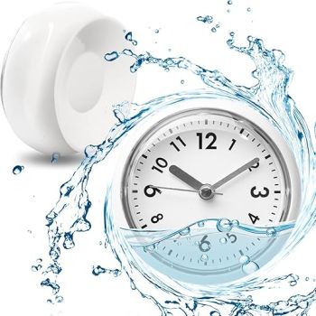 Waterproof Bathroom Mini Shower Clock with Large Suction Cup with Easy Reading Clock Face for Bathroom Pool Supplies Silent, Water Proof for Shower Washroom Kitche