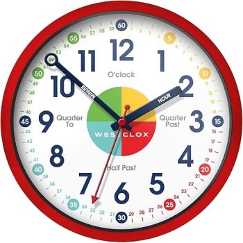 Westclox Analog 12 Quartz Accurate Time Teacher Wall Clock with Quiet Sweep Movement - Educational Timekeeping