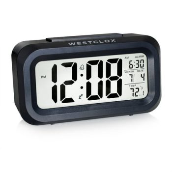 Westclox Black Digital Alarm Clock with Day/Date Display and LED Backlight- Battery Operated