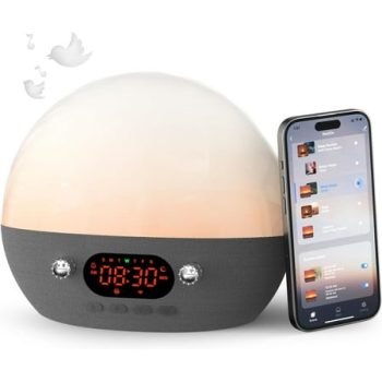 White Noise Sound Machine for Sleep Sunset Sound Machine with 11 Soothing Sounds Sunrise Alarm Clock with Bluetooth Speaker, Timer for Adults Baby Kids App Control【2.4G WiFi Required】