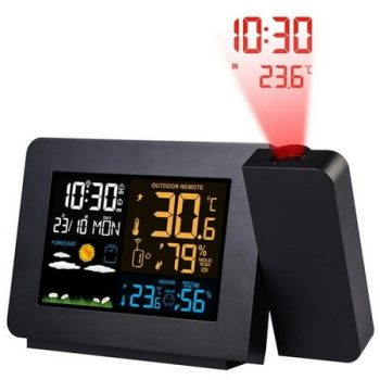 Wireless Weather Station with Atomic Projection Alarm Clock, Dual Alarms, and Outdoor Sensor