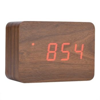 Wooden Electronic Digital Alarm Clock Temperature LED Display Sounds Control Brown