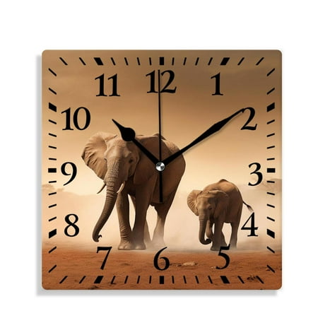 XNSJVGB 10 inch Square Wall Clock,Zoo Animal Family Closeup Wild Nature Picture,Silent Non Ticking Wall Clocks for Living Room Kitchen Bedroom