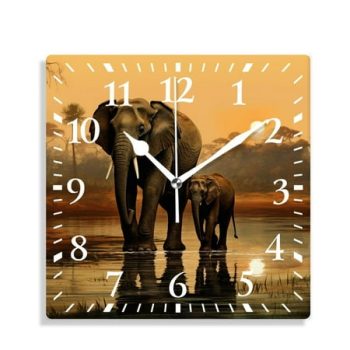 XNSJVGB 10 inch Square Wall Clock,Zoo Animal Family Closeup Wild Nature Pattern,Silent Non Ticking Wall Clocks for Living Room Kitchen Bedroom