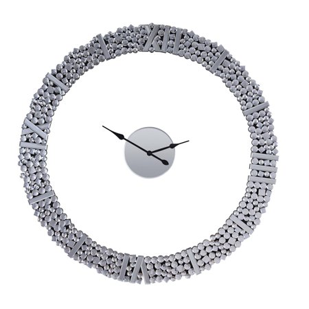 39 Inch Modern Analog Wall Clock Faux Gem Inlay Quartz Silver - Saltoro Sherpi