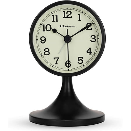 3 Black Metal Analog Alarm Clock with Removable Stand - Silent Desk and Shelf Clock