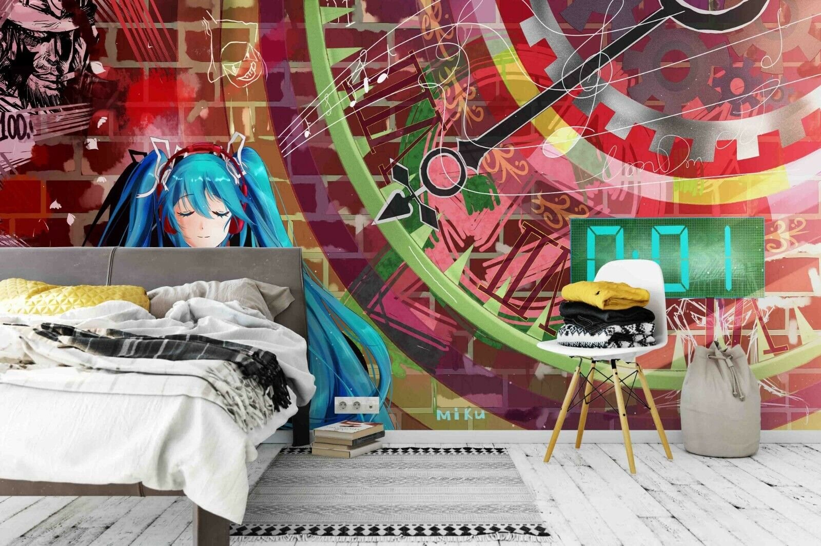 3D Clock Wall Cartoon Self-adhesive Removable Wallpaper Murals Wall Sticker FC