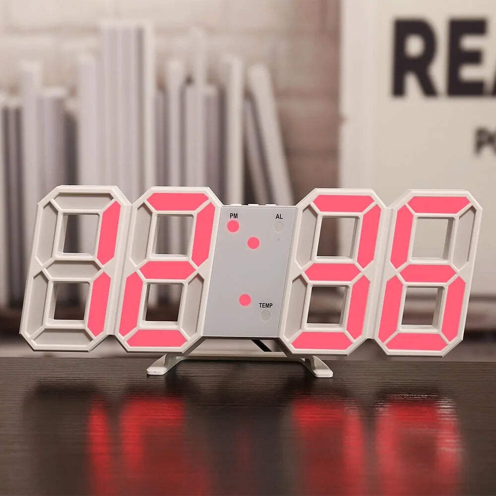 3D Clock Wall Digital LED Alarm Desk USB Display Home Snooze Brightness Large