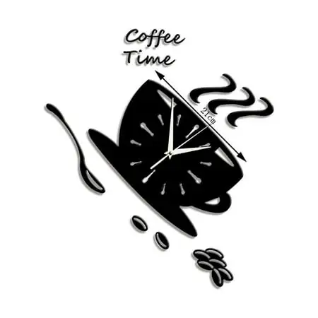 3D DIY Acrylic Wall Clock Modern Kitchen Home Decor Coffee Time Clock Cup Shape Wall Sticker Hollow Numeral Clock (Black)