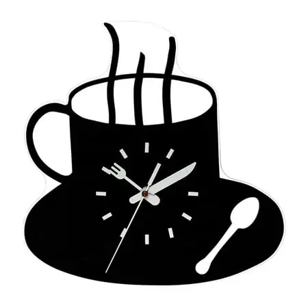 3D DIY Coffee Time Clock Acrylic Wall Modern for Kitchen Home Decor Cup Shape Sticker Hollow Numeral