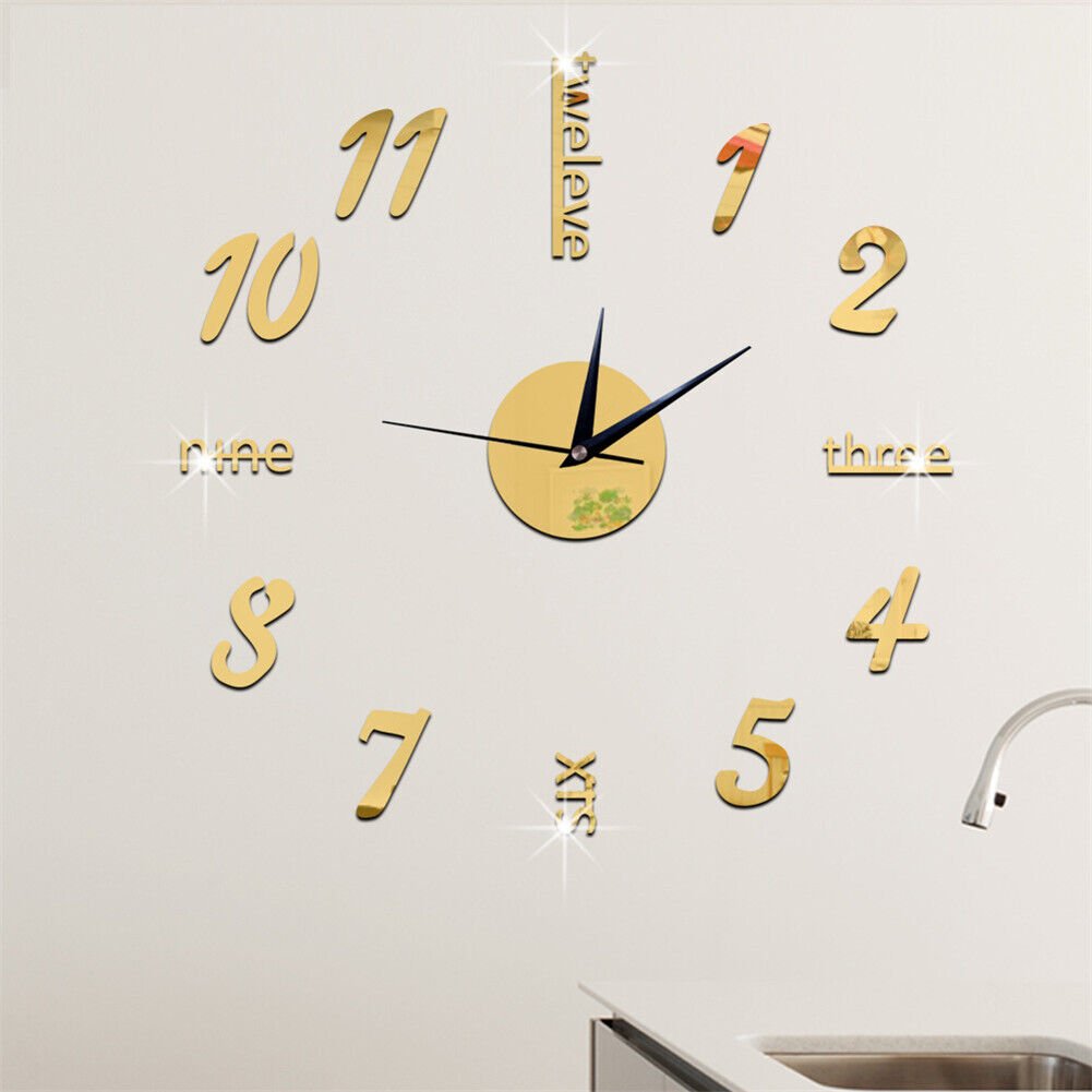 3D DIY Mirror Wall Clocks Art Wall Clock Sticker Numbers Office Home Art Decor