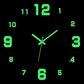 3D DIY Wall Clock, Living Room Dining Room Simple 3D Wall Sticker Wall Clock Creative Luminous DIY Acrylic Wall Clock Punch-Free Quartz Clock (15IN, Black) (Luminous)