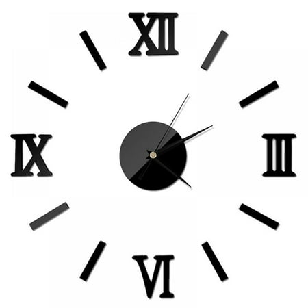 3D DIY Wall Clock Mirror Surface Decorative Clock Large Wall Sticker Clock for Living Room Bedroom Office Home Decorations (Black)