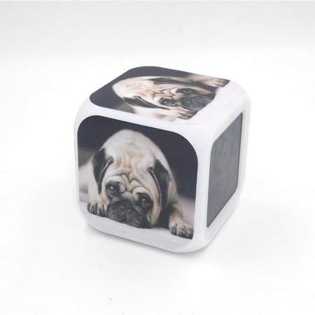 3＂Desk Shelf Clock Dolorous Pug Dog Pup Digital Alarm Clock With Led Lights Black T[1617]