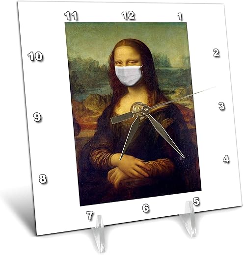 3dRose 6x6 Desk Clock - Image of Famous Mona Lisa with A Mask On Lens Art by Florene - Current Events