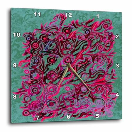 3dRose Abstract Tree Roots In Hues Of Pink Magenta And Wine On Teal Green Damask Background - Wall Clock, 10 By 10-Inch