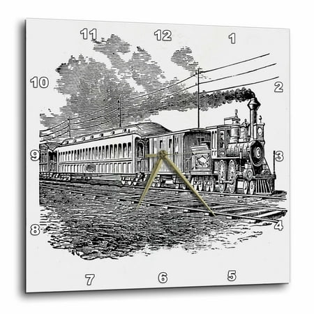 3dRose Antique Steam Train Sketch - Wall Clock, 10 by 10-inch