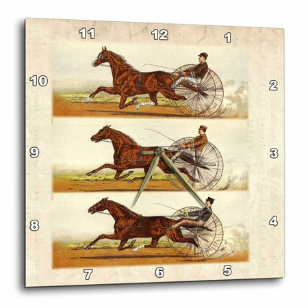 3dRose Collage Of 3 Vintage Drawings Of Horses n Jockeys Racing - Wall Clock, 15 by 15-inch