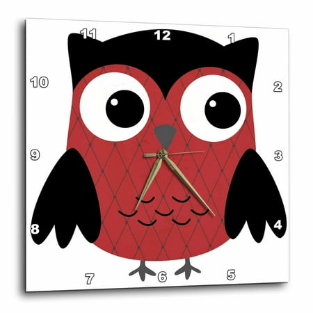 3dRose Cute Ruby Red Diamond Patterned Owl - Wall Clock, 10 by 10-inch