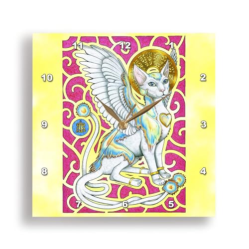 3dRose DPP_156677_1 Angels Walk on Four Paws Fantasy Winged Cat Art Wall Clock, 10 by 10-Inch