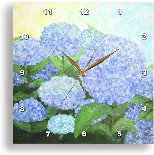 3dRose DPP_59780_1 Painting of Periwinkle Blue Hydrangeas Wall Clock, 10 by 10-Inch