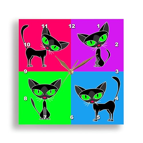 3dRose DPP_6304_3 Black Cat Four Attitudes Design Wall Clock, 15 by 15-Inch