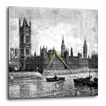 3dRose Famous Londons Big Ben In Black n White - Wall Clock, 10 by 10-inch