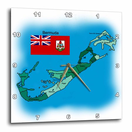 3dRose Flag and map of the British Overseas island Territory Bermuda and all parishes colored and labeled - Wall Clock, 15 by 15-inch