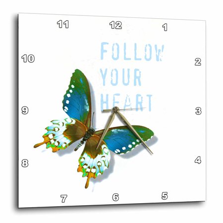 3dRose Follow Your Heart Blue and Brown Butterfly Art Inspiration - Wall Clock, 10 by 10-inch