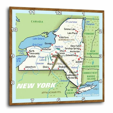 3dRose Framed Map of New York State - Wall Clock, 10 by 10-Inches