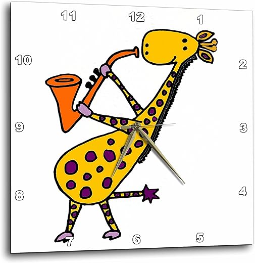 3D Rose Funny Cool Jazzing Giraffe is Playing Orange Saxophone Wall Clock, 10