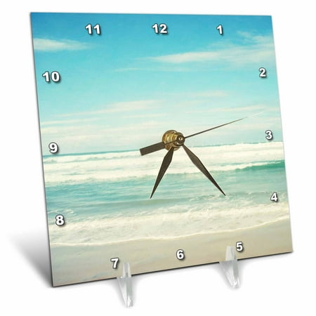 3dRose Gentle Ocean Waves beach theme art, Desk Clock, 6 by 6-inch