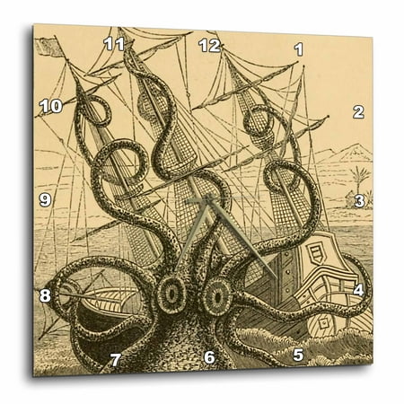 3dRose Gigantic colossal octopus sea monster Kraken. Pierre Denys de Montfort - Wall Clock, 13 by 13-inch