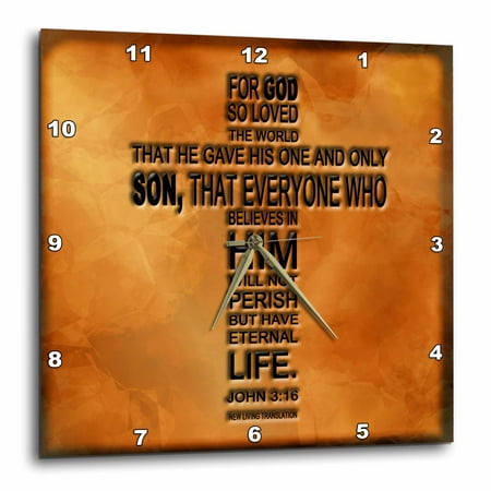 3dRose John 3 16 bible verse embossed on a copper background - Wall Clock, 15 by 15-inch