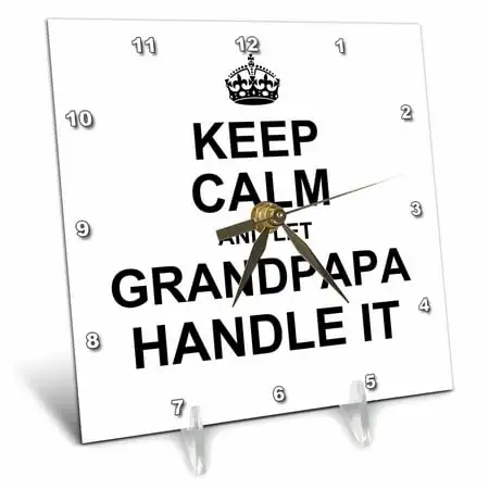 3dRose Keep Calm and let Grandpapa Handle it. funny grandpa grandfather gift - Desk Clock, 6 by 6-inch