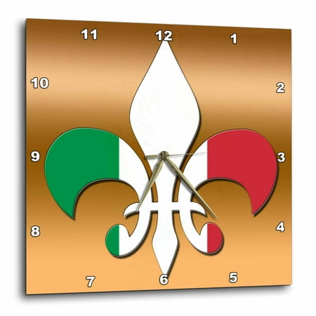 3dRose Large green white red Fluer de Lis on a gold background Italian flag - Wall Clock, 10 by 10-inch