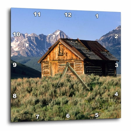 3dRose Log cabin and Sawtooth Mountains, Stanley, Idaho - US13 DFR0406 - David R. Frazier - Wall Clock, 13 by 13-inch