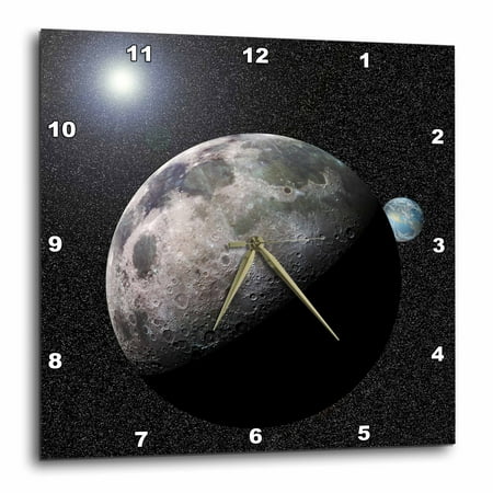 3dRose Moon Dance solar system scene of planet Earth and moon dancing in space orbit - Wall Clock, 13 by 13-inch